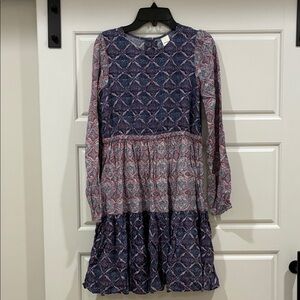 Nordstrom Kids Long-Sleeve Tiered Dress in Blue and Pink